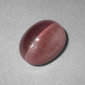 Sillimanite Cat's Eye طبيعي بلون وردى زهرى غامق، وزن ‎2.89‎ قيراط، شكل بيضاوى، مقاس ‎9.6x7.4‎ مم