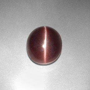 Sillimanite Cat's Eye طبيعي بلون بني أرجواني، وزن ‎3.29‎ قيراط، شكل بيضاوى، مقاس ‎9.9x8.4‎ مم