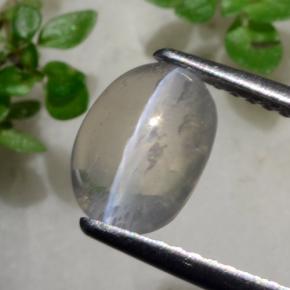 Sillimanite Cat's Eye طبيعي بلون رمادى فاتح جدا، وزن ‎1.96‎ قيراط، شكل بيضاوى، مقاس ‎8.5x6.1‎ مم