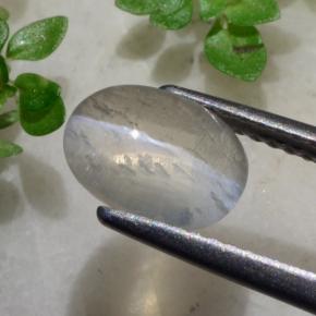 Sillimanite Cat's Eye طبيعي بلون رمادى فاتح جدا، وزن ‎1.96‎ قيراط، شكل بيضاوى، مقاس ‎8.5x6.1‎ مم