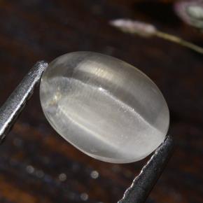 Sillimanite Cat's Eye طبيعي بلون دخاني، وزن ‎1.73‎ قيراط، شكل بيضاوى، مقاس ‎7.9x5.8‎ مم