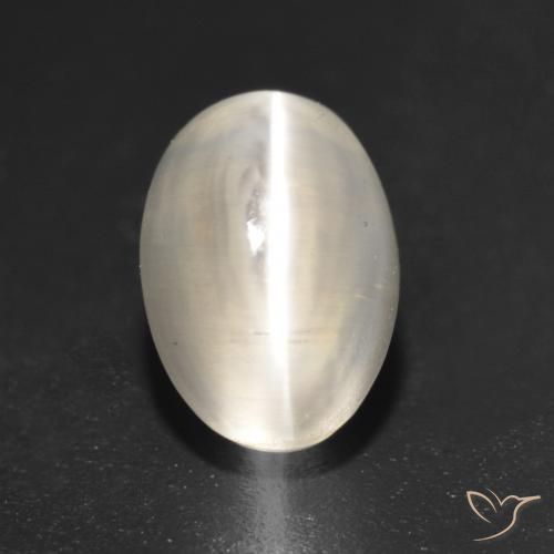 1.37ct طبيعي أبيض لؤلؤى عين القط سيليمانايت, بيضوي, نصف شفاف