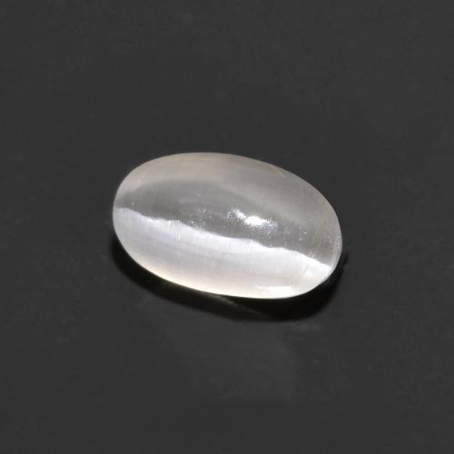 Sillimanite Cat's Eye طبيعي بلون رمادى فاتح جدا، وزن ‎0.76‎ قيراط، شكل بيضاوى، مقاس ‎6.1x3.6‎ مم