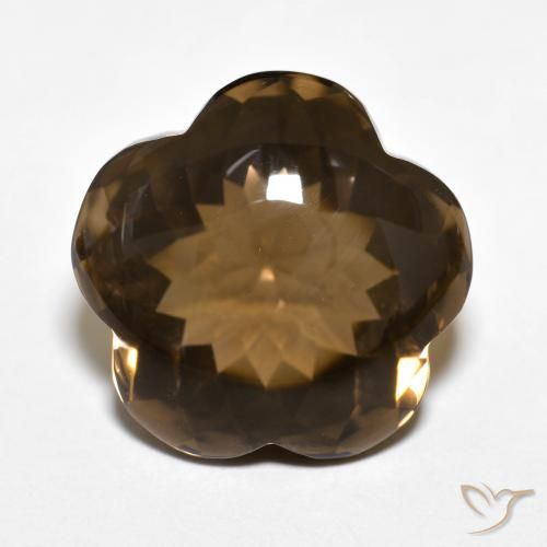 13.07ct طبيعي بنى دافئ كوارتز سموكى, قص وردة, شفاف