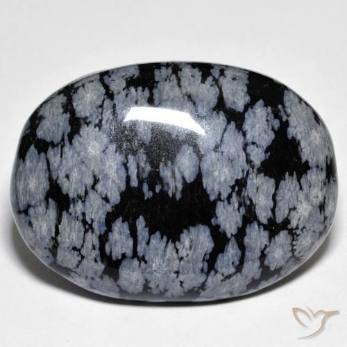45.67ct طبيعي أسود رمادى-أبيض ندفة الثلج سبج, بيضوي, غير شفاف