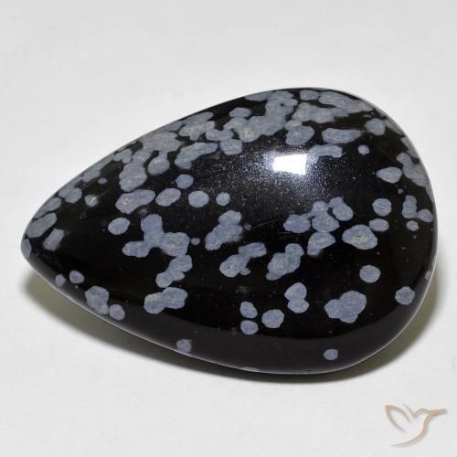 27.45ct طبيعي أسود رمادى-أبيض ندفة الثلج سبج, شكل الكمثرى, غير شفاف