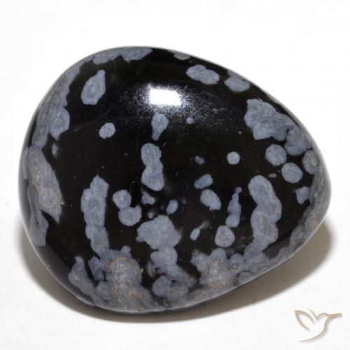 24.61ct طبيعي أسود رمادى-أبيض ندفة الثلج سبج, شكل الكمثرى, غير شفاف