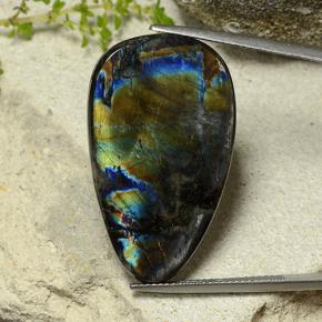 سبيكترولايت متعدد الألوان طبيعي، شكل الكمثرى، 19.61 قيراط، غير شفاف