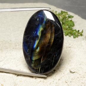 سبيكترولايت متعدد الألوان طبيعي، قصة بيضاوى، 27.41 قيراط، غير شفاف