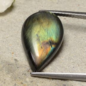 سبيكترولايت متعدد الألوان طبيعي، شكل الكمثرى، 6.53 قيراط، غير شفاف