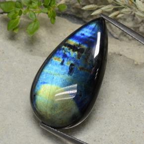 سبيكترولايت متعدد الألوان طبيعي، شكل الكمثرى، 19.16 قيراط، غير شفاف