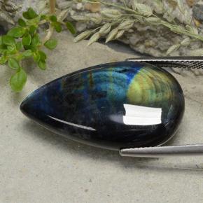 سبيكترولايت متعدد الألوان طبيعي، شكل الكمثرى، 19.16 قيراط، غير شفاف