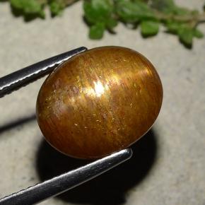 حجر الشمس نجمي بني ذهبي طبيعي، قصة بيضاوى، 8.81 قيراط، غير شفاف