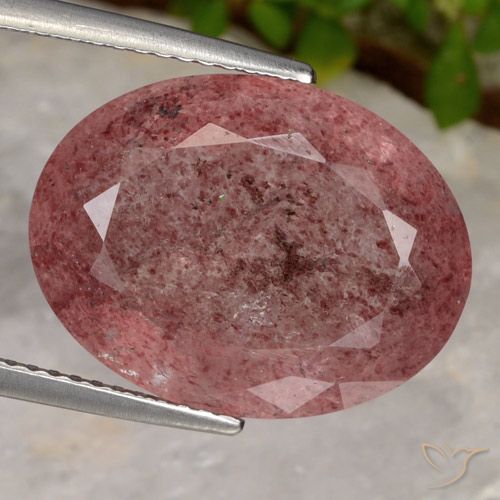 11.86ct طبيعي وردى غامق كوارتز الفراولة, بيضوي, نصف شفاف