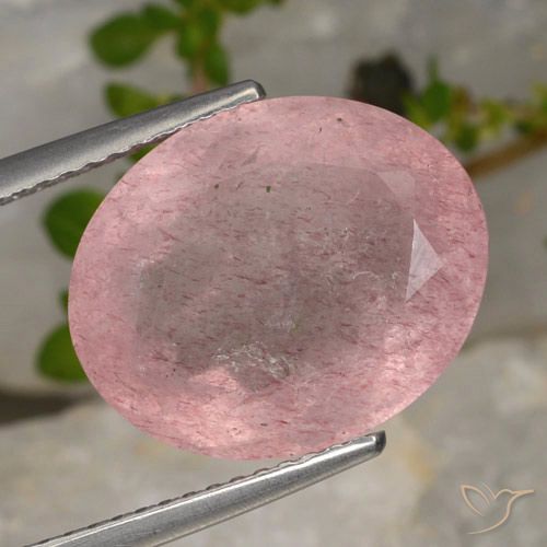 8.28ct طبيعي وردي فاتح كوارتز الفراولة, بيضوي, نصف شفاف