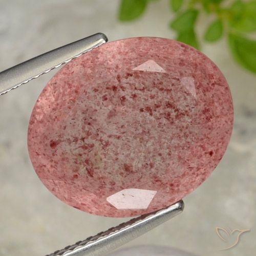 10.28ct طبيعي وردى برتقالى كوارتز الفراولة, بيضوي, نصف شفاف