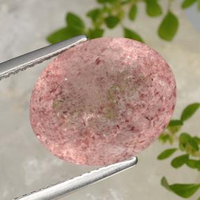 كوارتز الفراولة وردى زهرى فاتح طبيعي، قصة بيضاوى، 9.40 قيراط، نصف شفاف