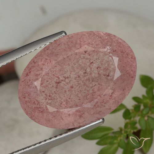 15.28ct طبيعي وردى كثيف كوارتز الفراولة, بيضوي, نصف شفاف