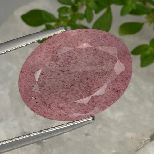 11.60ct طبيعي وردى متوسط كوارتز الفراولة, بيضوي, نصف شفاف
