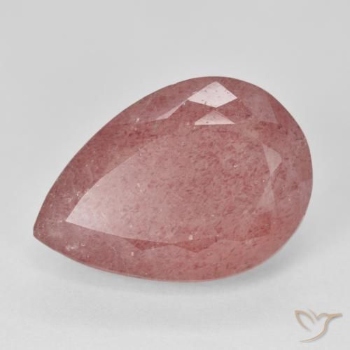 12.90ct طبيعي وردى زهرى كوارتز الفراولة, شكل الكمثرى, نصف شفاف