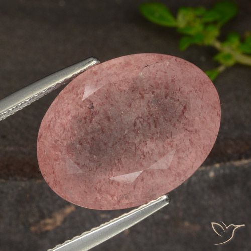 12.98ct طبيعي وردى كثيف كوارتز الفراولة, بيضوي, نصف شفاف