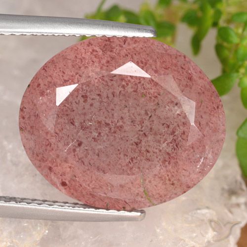 14.58ct طبيعي وردى برتقالى كوارتز الفراولة, بيضوي, نصف شفاف