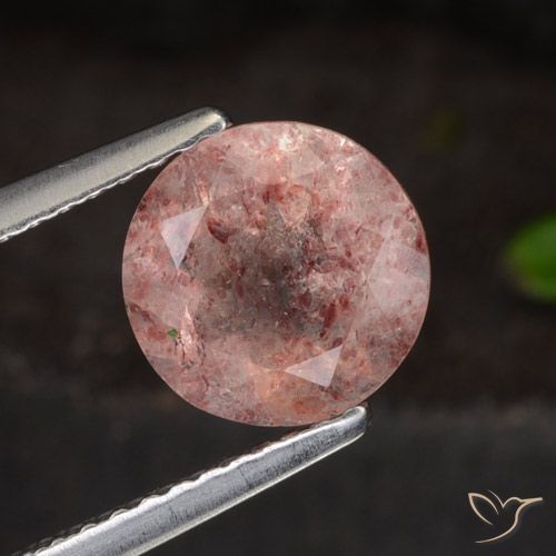 1.63ct طبيعي وردى غامق كوارتز الفراولة, دائري, نصف شفاف
