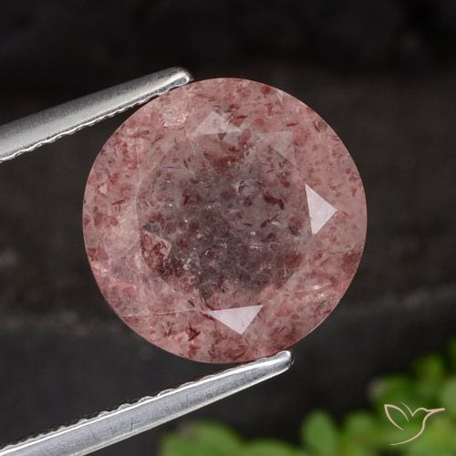 4.42ct طبيعي وردى العلكة فاتح كوارتز الفراولة, دائري, نصف شفاف