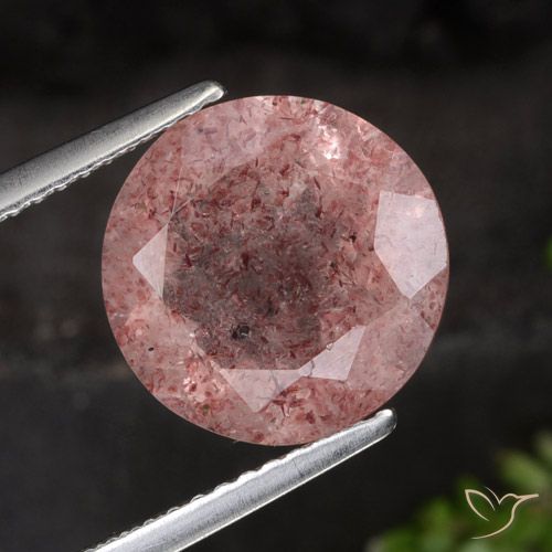 4.28ct طبيعي وردى غامق كوارتز الفراولة, دائري, نصف شفاف