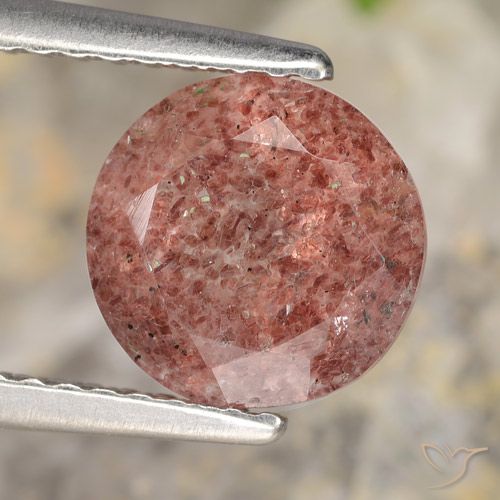 1.76ct طبيعي وردى متوسط كوارتز الفراولة, دائري, نصف شفاف