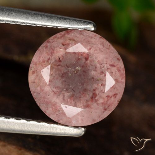 1.84ct طبيعي وردى زهرى فاتح كوارتز الفراولة, دائري, نصف شفاف