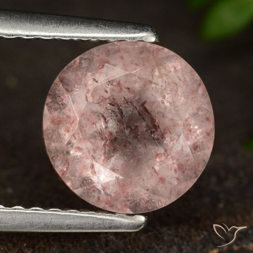 1.97ct طبيعي وردى ترابى كوارتز الفراولة, دائري, نصف شفاف