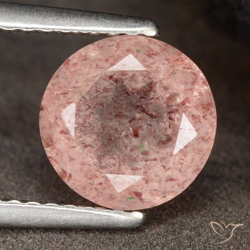 1.98ct طبيعي وردى ترابى كوارتز الفراولة, دائري, نصف شفاف