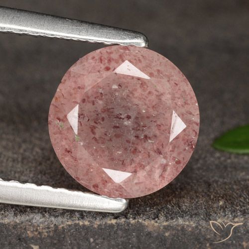 1.72ct طبيعي وردى زهرى فاتح كوارتز الفراولة, دائري, نصف شفاف