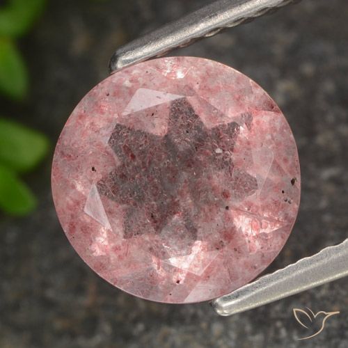 1.66ct طبيعي وردي فاتح كوارتز الفراولة, دائري, نصف شفاف