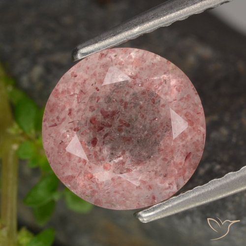 1.77ct طبيعي وردى زهرى فاتح كوارتز الفراولة, دائري, نصف شفاف