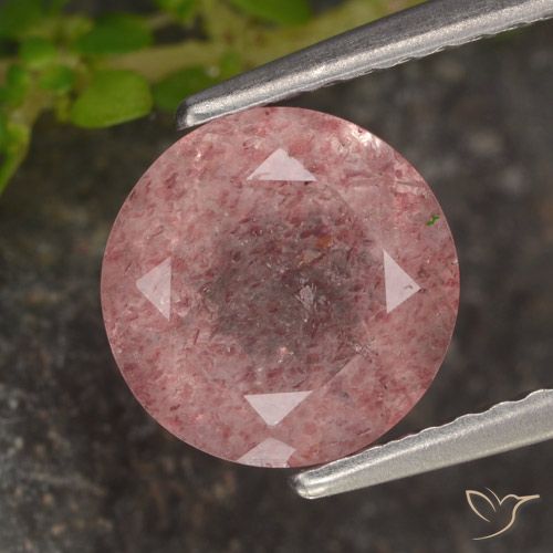1.72ct طبيعي وردى زهرى كوارتز الفراولة, دائري, نصف شفاف