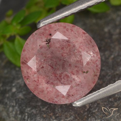 1.64ct طبيعي وردى زهرى كوارتز الفراولة, دائري, نصف شفاف