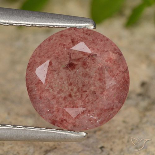 1.81ct طبيعي وردى زهرى كوارتز الفراولة, دائري, نصف شفاف