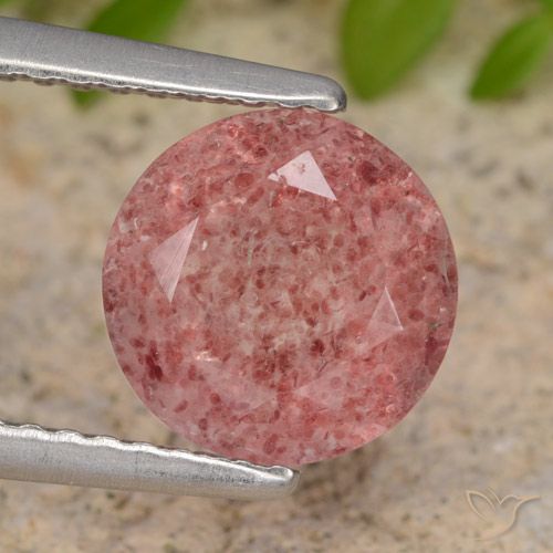 1.76ct طبيعي وردى متوسط كوارتز الفراولة, دائري, نصف شفاف