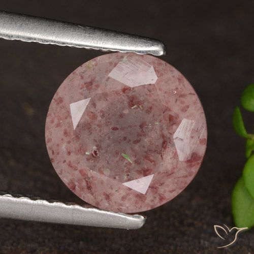 1.64ct طبيعي وردى متوسط كوارتز الفراولة, دائري, نصف شفاف
