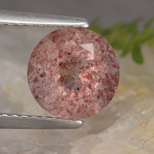 1.88ct طبيعي وردى زهرى كوارتز الفراولة, دائري, نصف شفاف