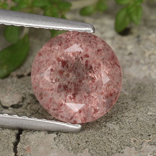2.04ct طبيعي درجة اللون الوردى كوارتز الفراولة, دائري, نصف شفاف