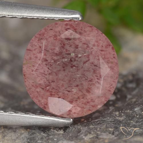 1.75ct طبيعي درجة اللون الوردى كوارتز الفراولة, دائري, نصف شفاف