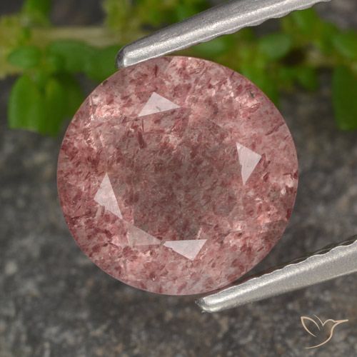 1.74ct طبيعي وردى متوسط كوارتز الفراولة, دائري, نصف شفاف