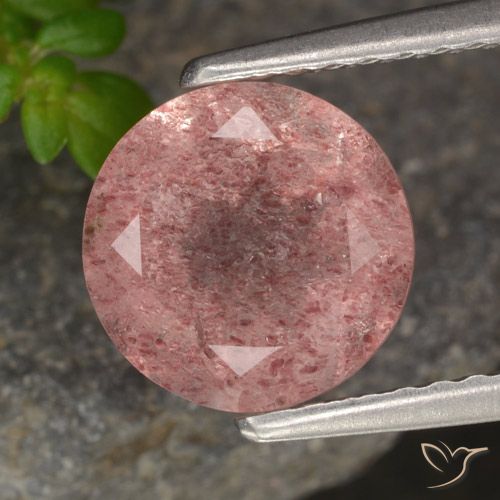 1.88ct طبيعي وردى متوسط كوارتز الفراولة, دائري, نصف شفاف