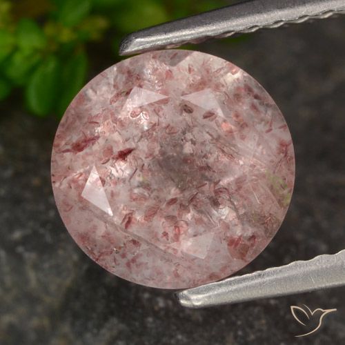 1.98ct طبيعي وردي فاتح كوارتز الفراولة, دائري, نصف شفاف