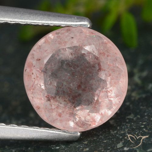 1.85ct طبيعي وردي فاتح كوارتز الفراولة, دائري, نصف شفاف