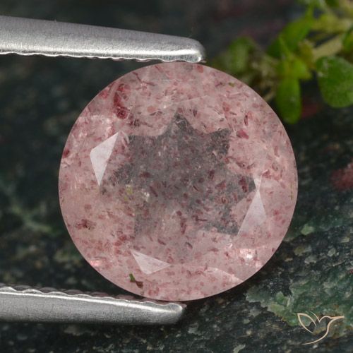 1.70ct طبيعي وردي فاتح كوارتز الفراولة, دائري, نصف شفاف