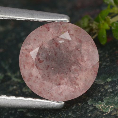1.59ct طبيعي وردي فاتح كوارتز الفراولة, دائري, نصف شفاف